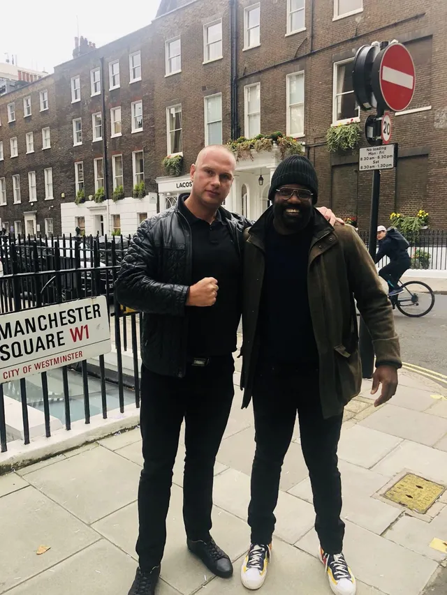 Spetsnaz Security team member with a guest in Manchester Square, London